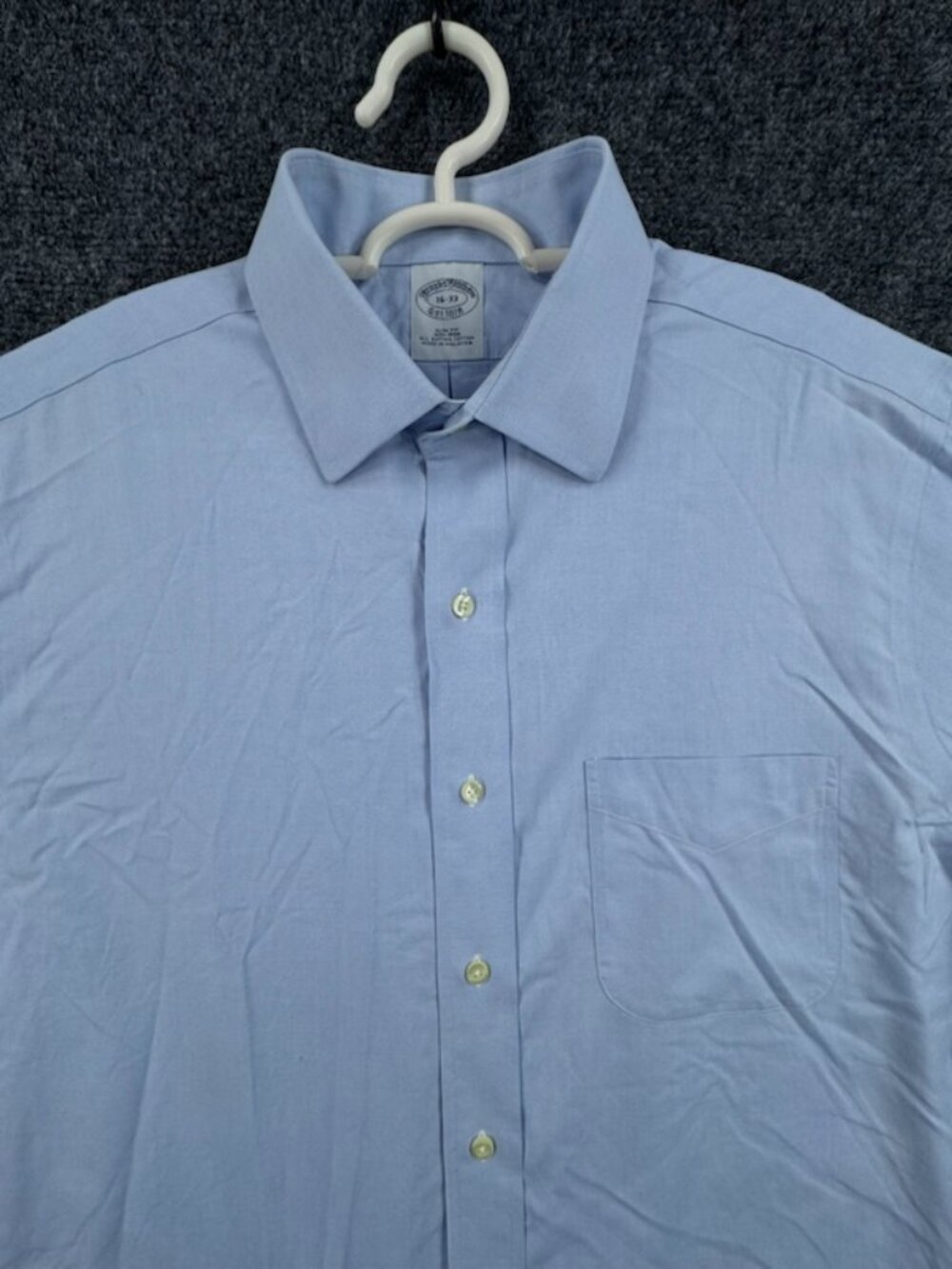 Brooks Brothers Blue Supima Non-Iron Point Slim 16 33 Button Up Mens Pocket
